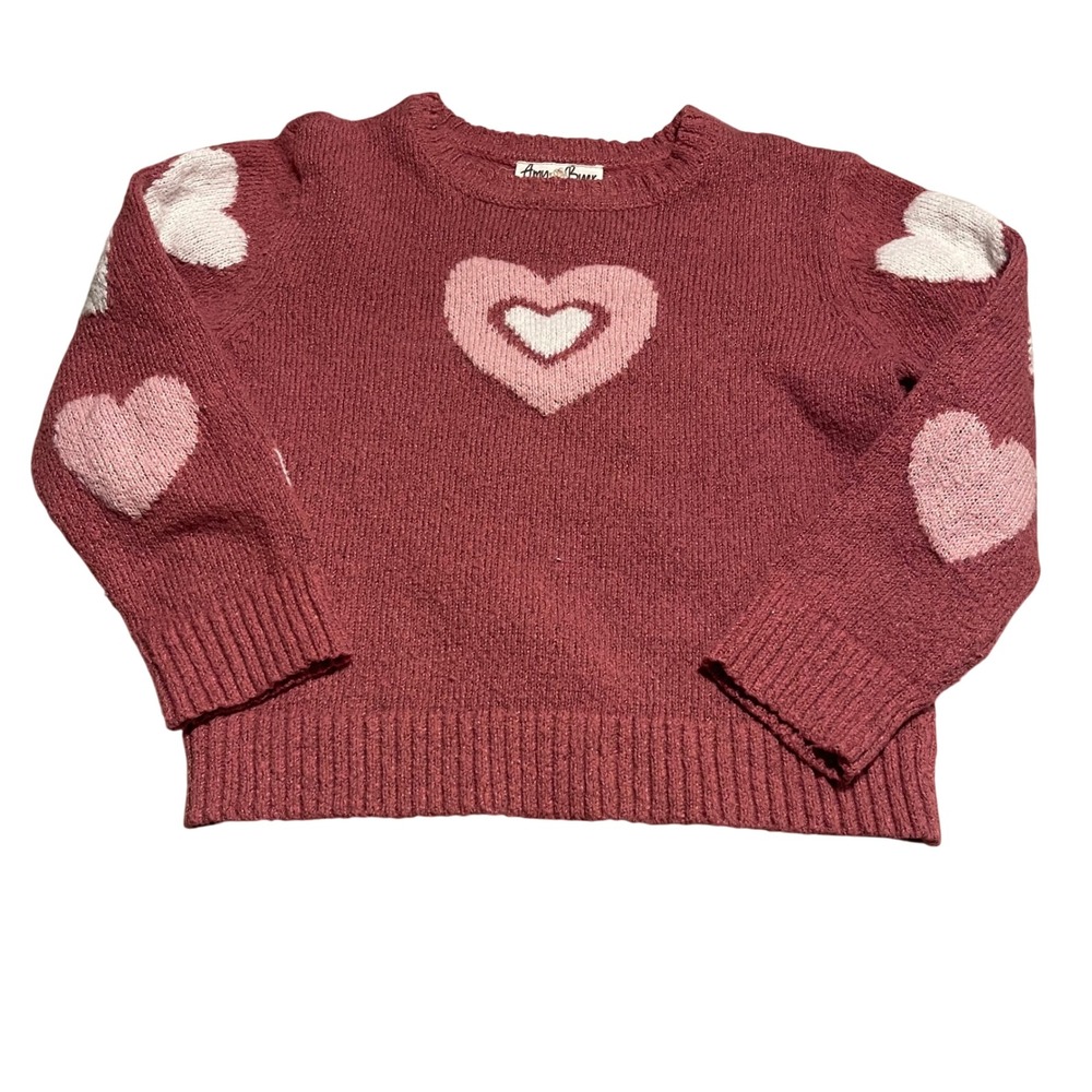 Amy Byer Girls Heart Sweater Size 6 Pink Red Knit Long Sleeve‎ Pullover